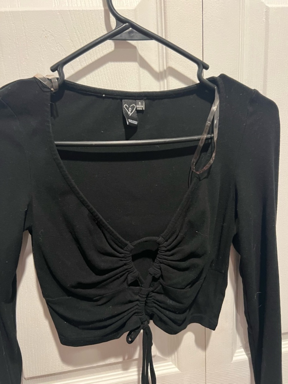 Windsor Black Ruched Drawstring Long-Sleeve Crop Top